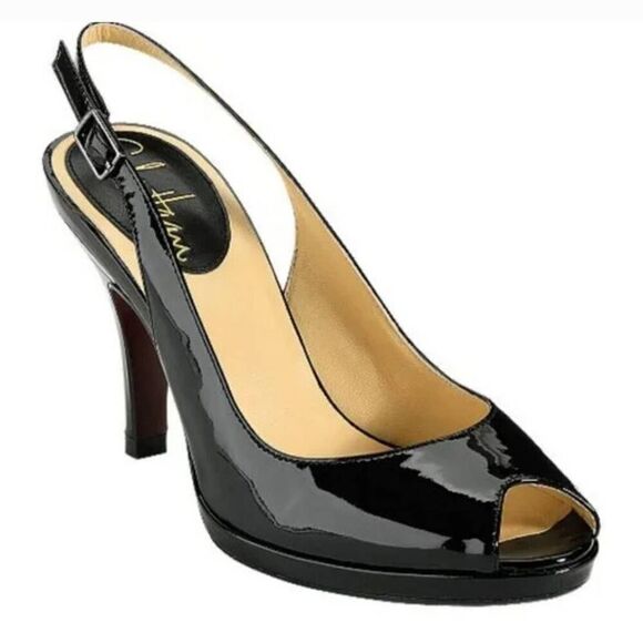 Cole Haan Nike Air Patent Leather Peep Toe Slingbacks | Size 9.5 - Picture 1 of 8